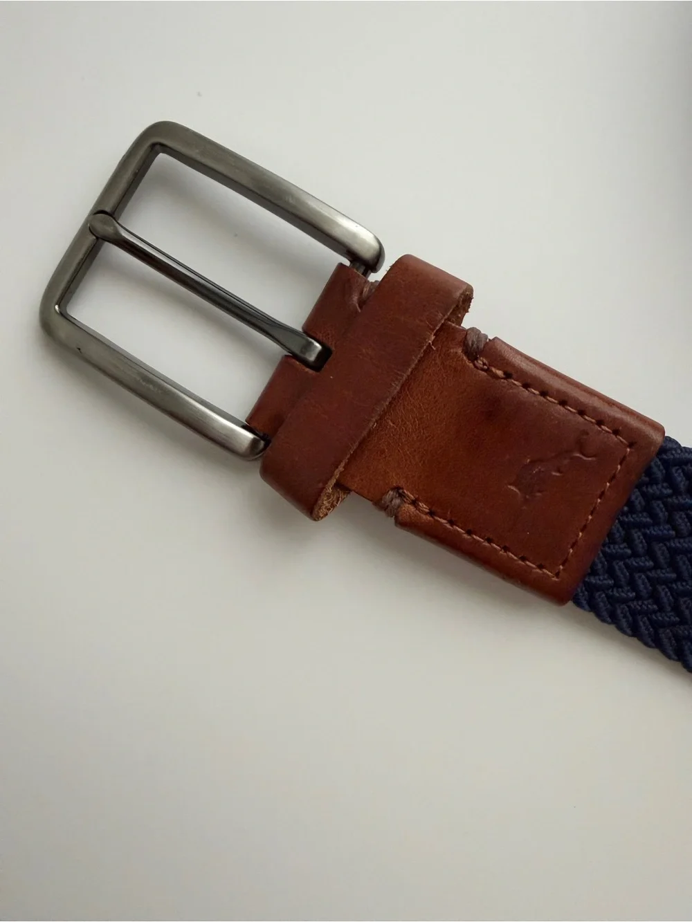 Tommy Bahama Men's Navy Woven Belt with Brown Leather Accent